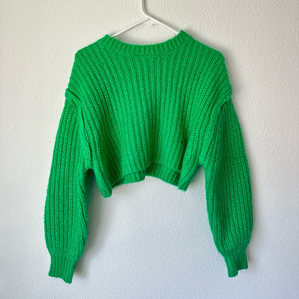 Zara Kelly Green Cropped Knit Sweater